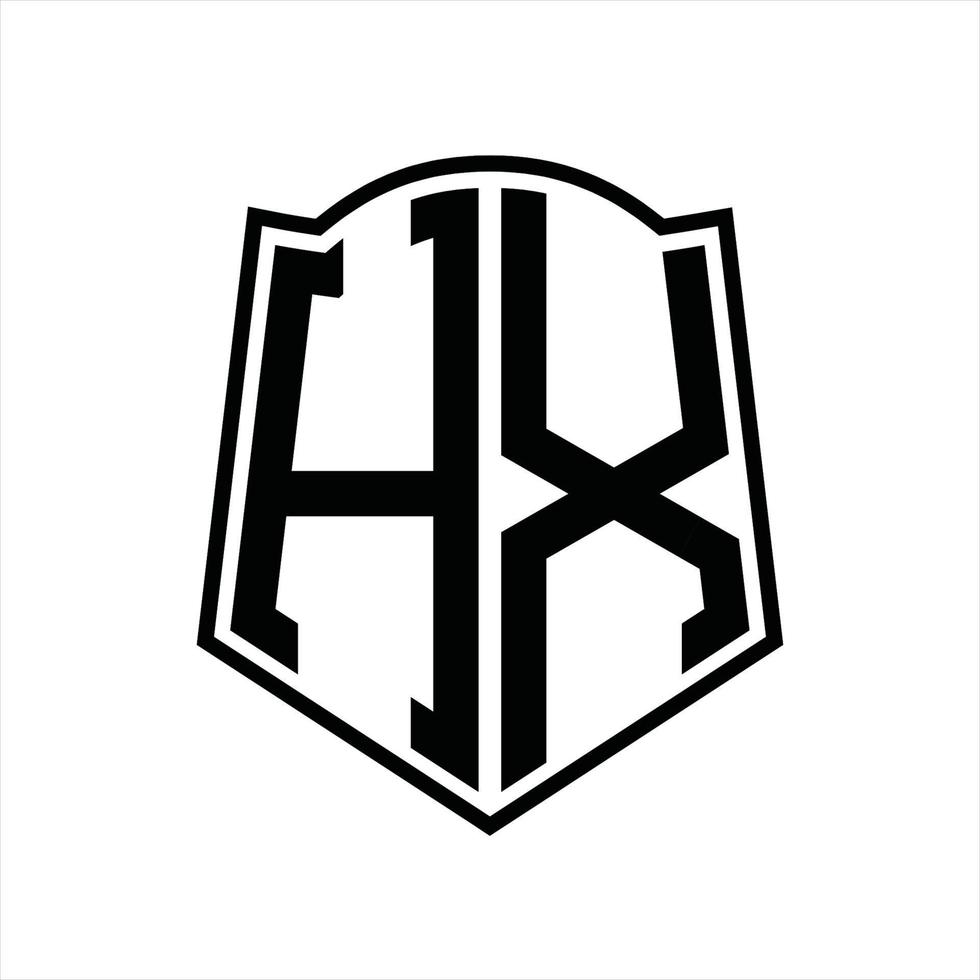 HX Logo monogram with shield shape outline design template vector