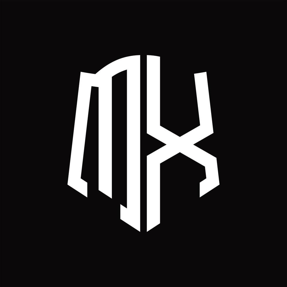 MX Logo monogram with shield shape ribbon design template vector