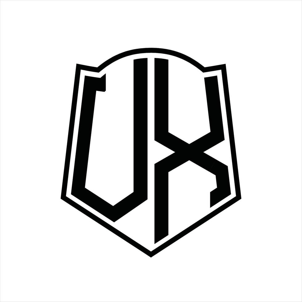 monograma del logotipo vx con plantilla de diseño de esquema de forma de escudo vector