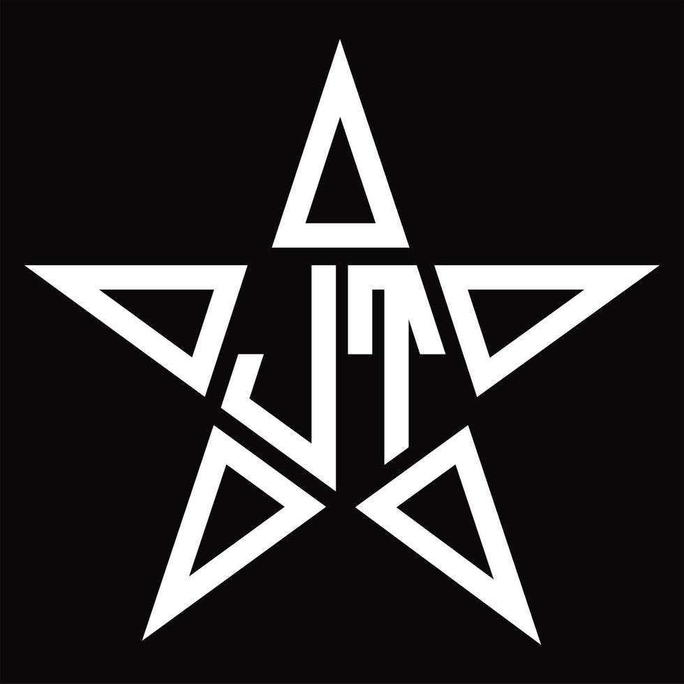 monograma del logotipo jt con plantilla de diseño en forma de estrella vector