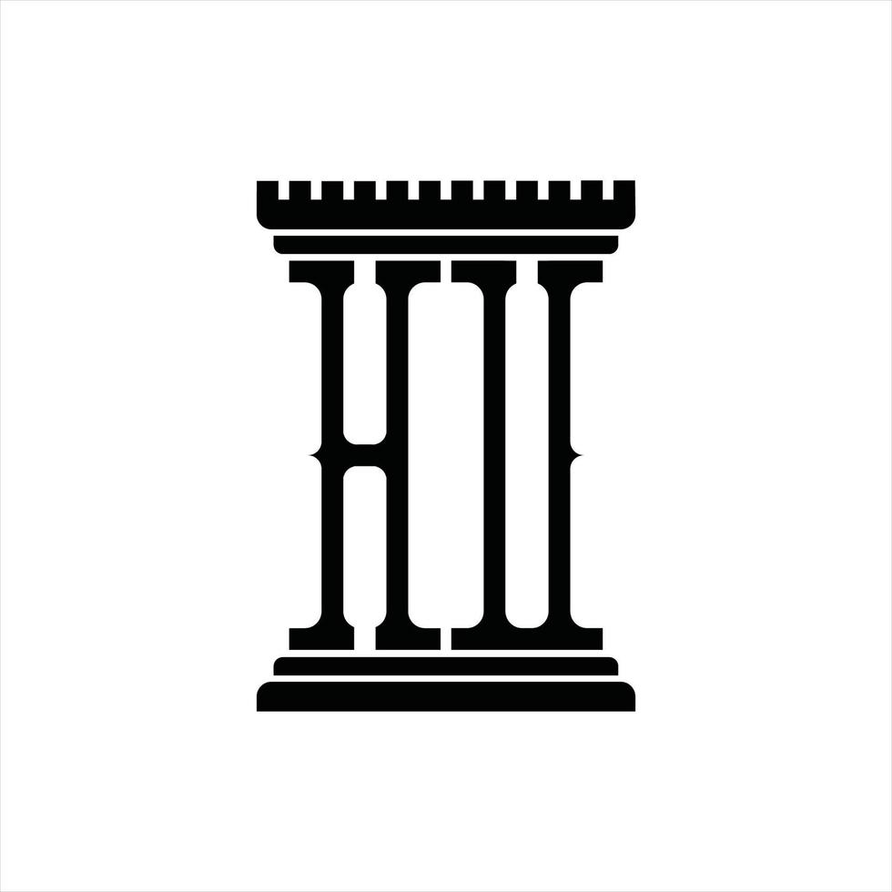 HU Logo monogram with pillar shape design template vector