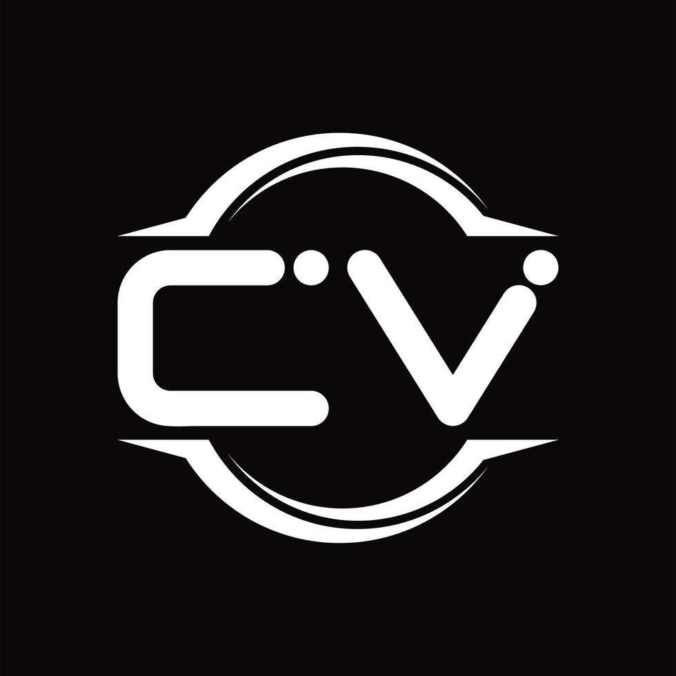 monograma del logotipo cv con plantilla de diseño de forma de corte redondeado circular vector
