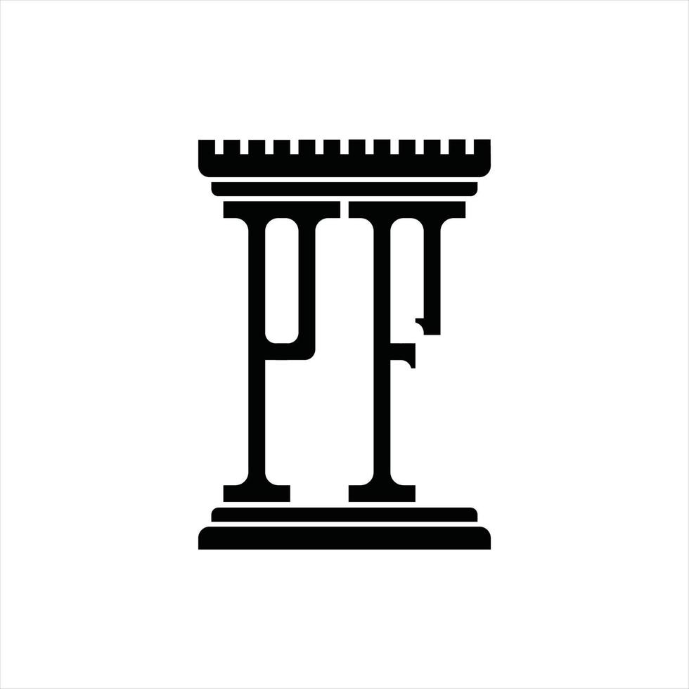 PF Logo monogram with pillar shape design template vector