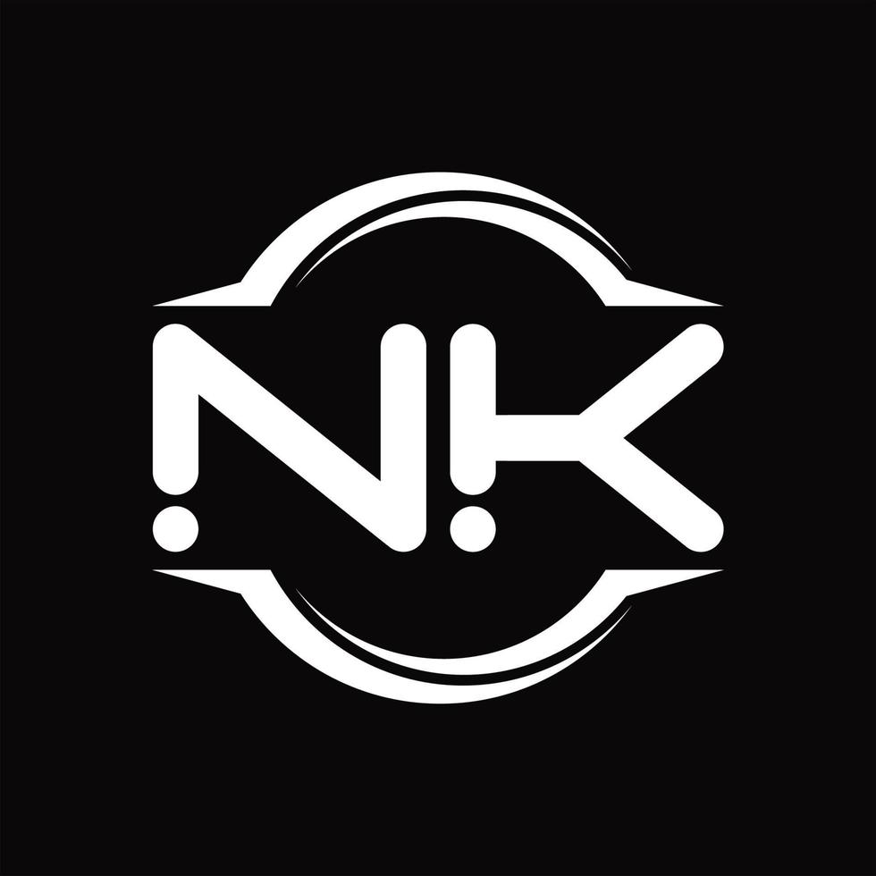 NK Logo monogram with circle rounded slice shape design template vector