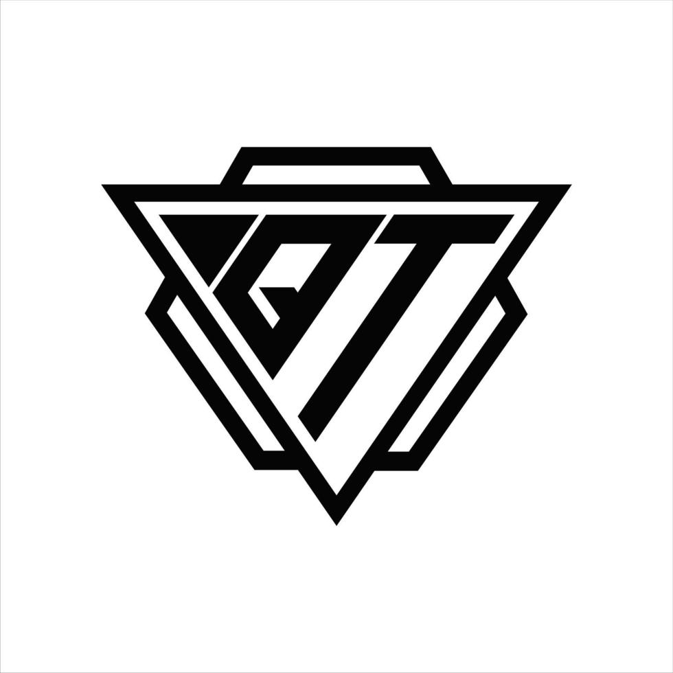 monograma del logotipo qt con plantilla de triángulo y hexágono vector