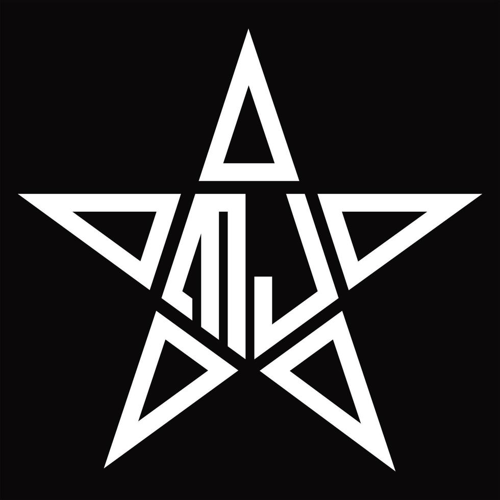 monograma del logotipo mj con plantilla de diseño en forma de estrella vector