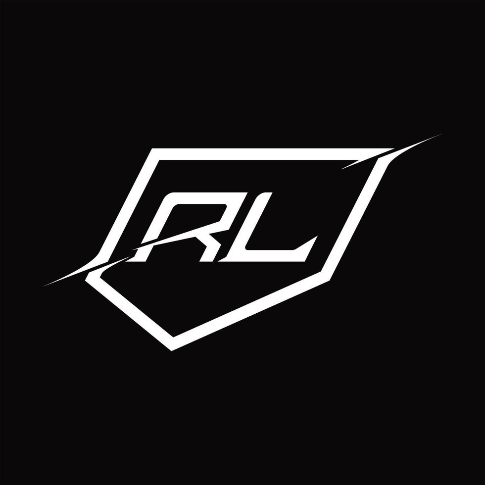 letra del monograma del logotipo rl con diseño de escudo y estilo de corte vector