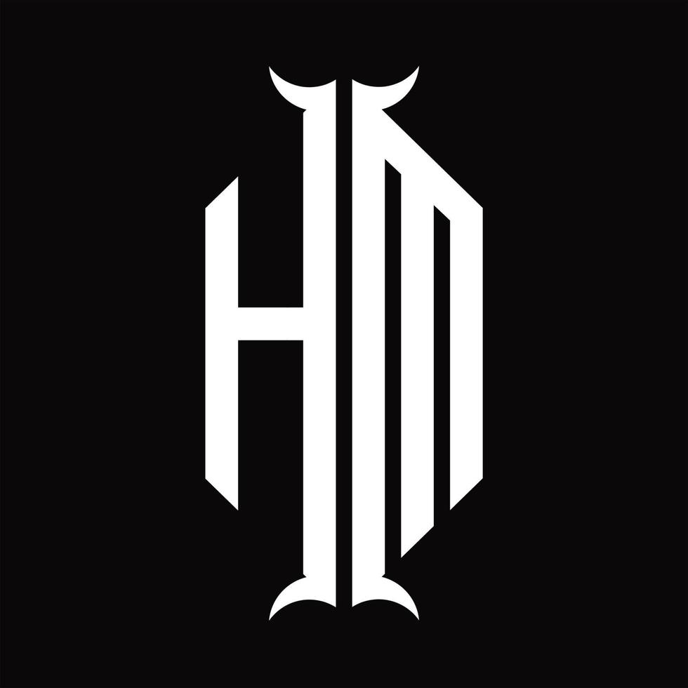 monograma del logotipo de hm con plantilla de diseño de forma de cuerno vector