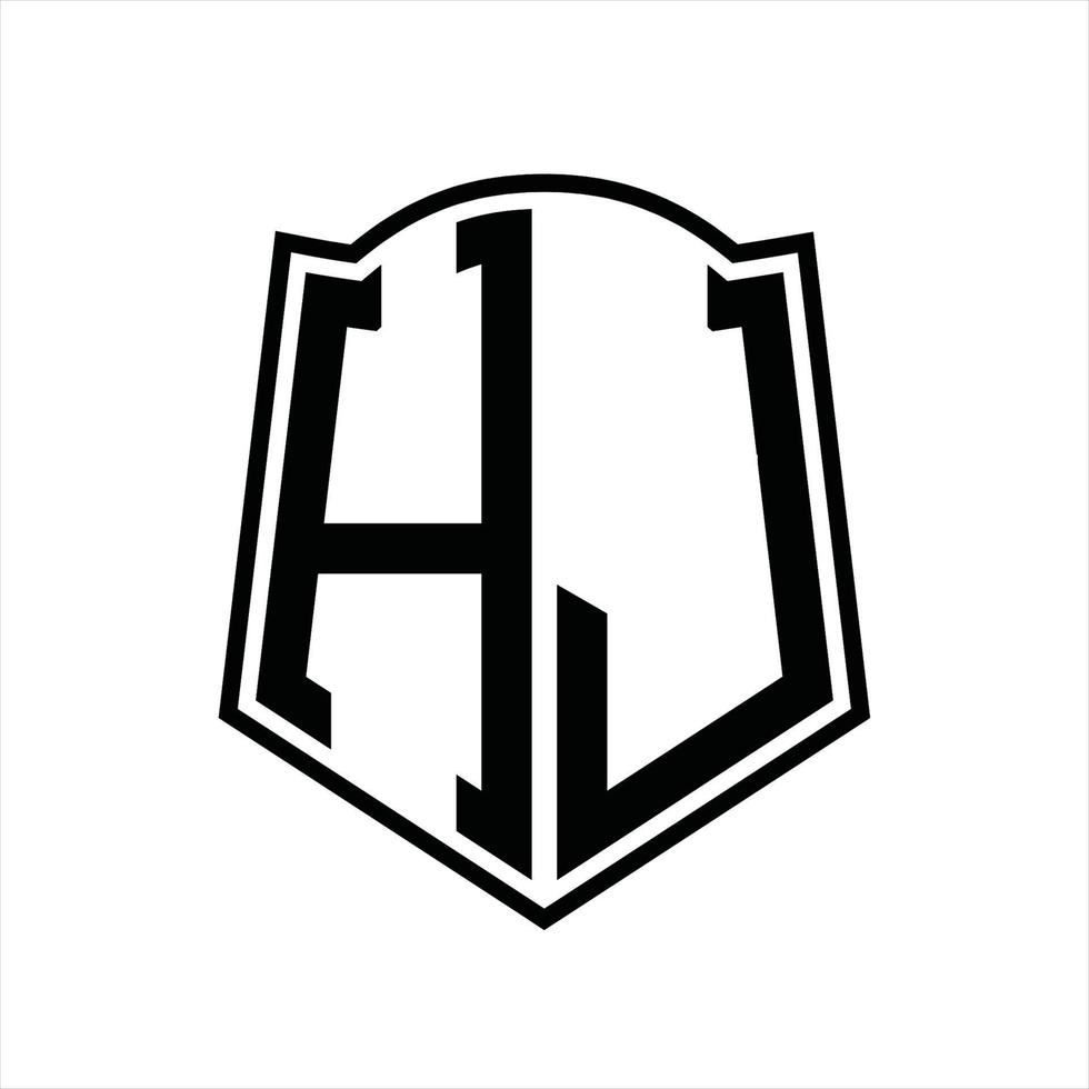 monograma del logotipo hj con plantilla de diseño de esquema de forma de escudo vector