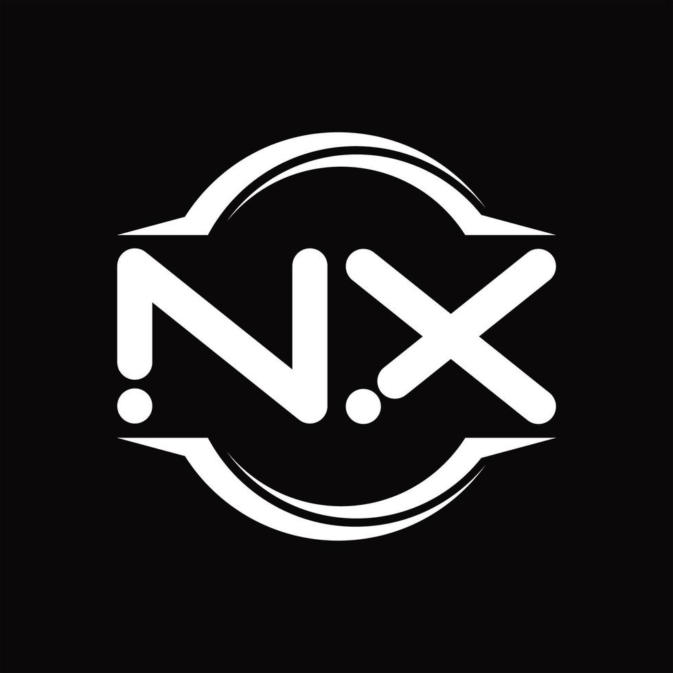 Monograma del logotipo nx con plantilla de diseño de forma de corte redondeado circular vector