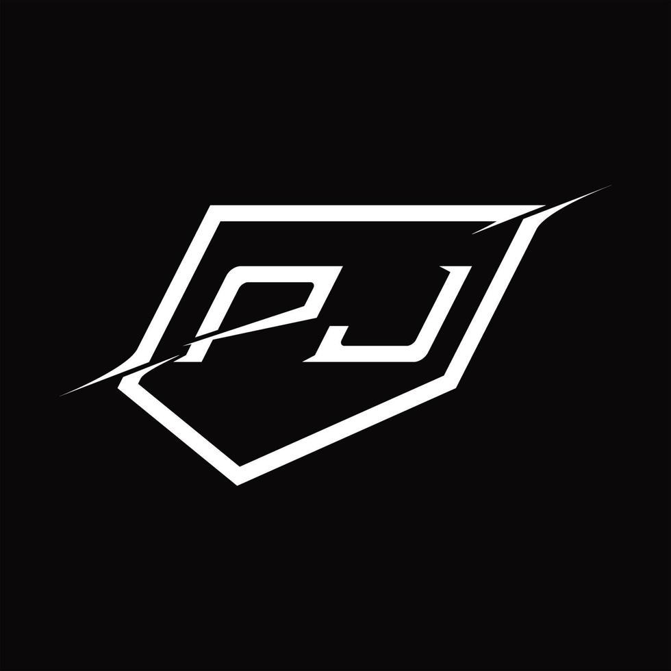 letra del monograma del logotipo de pj con diseño de escudo y corte vector