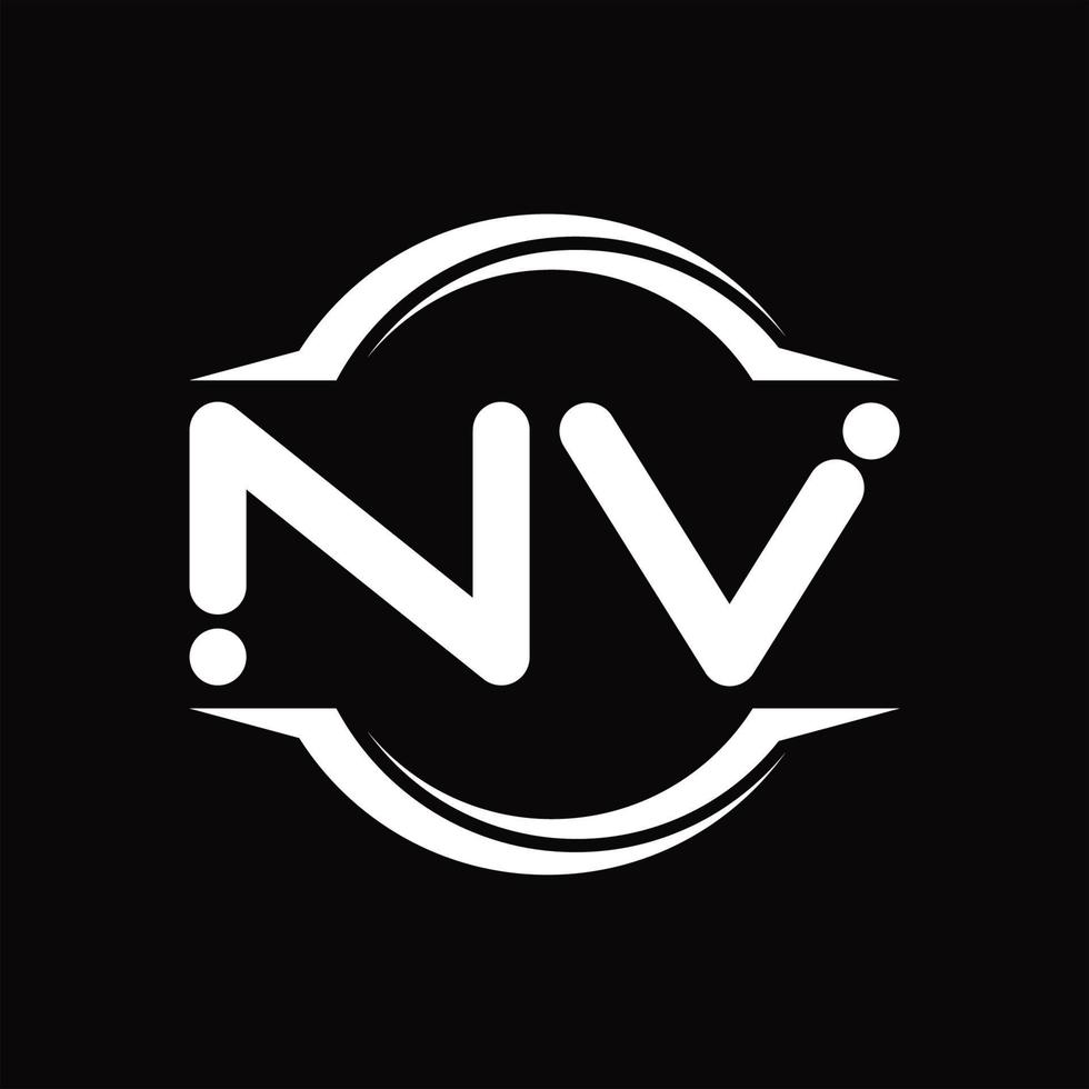 Monograma del logotipo nv con plantilla de diseño de forma de corte redondeado circular vector