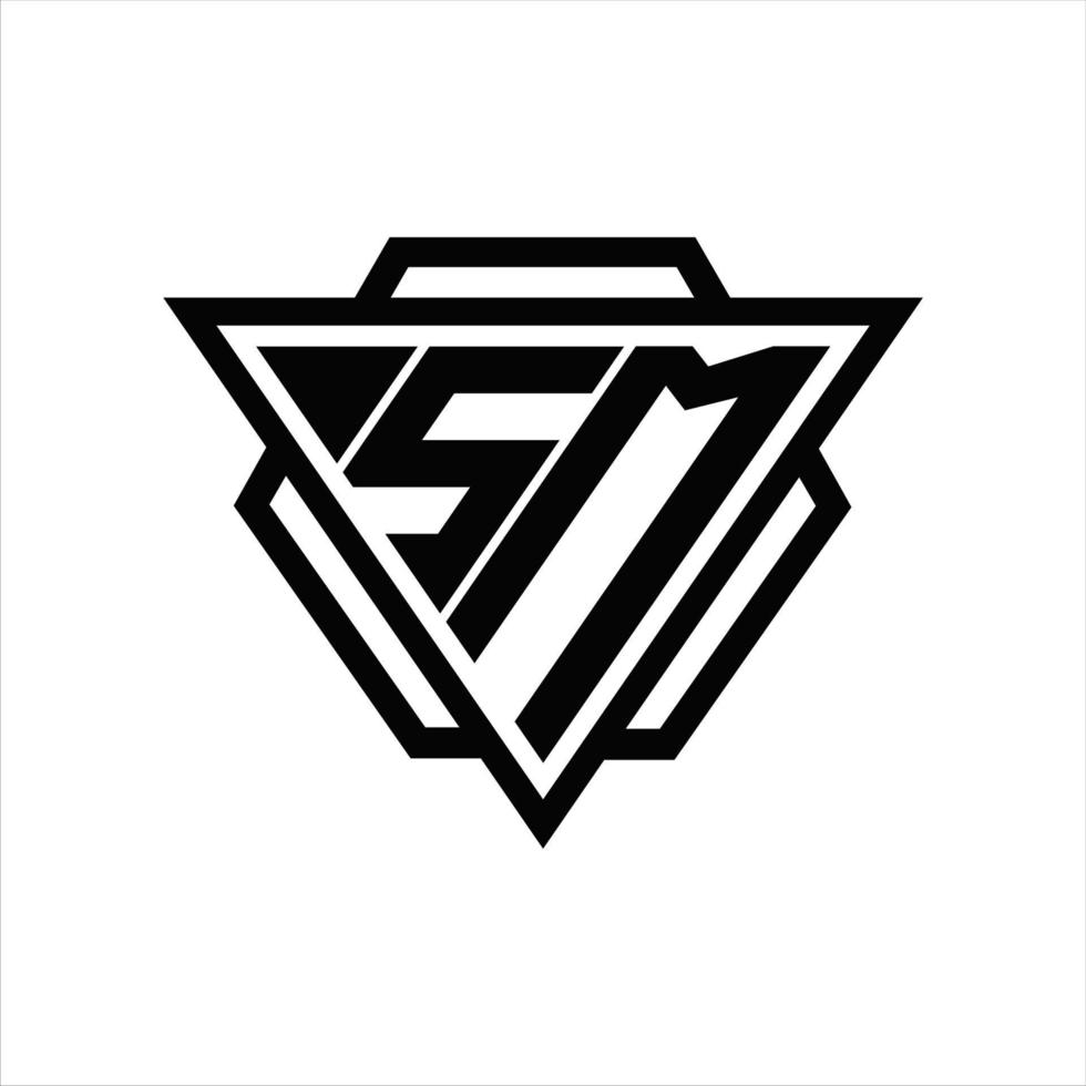 SM Logo monogram with triangle and hexagon template vector
