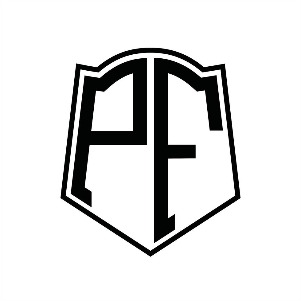 PF Logo monogram with shield shape outline design template vector