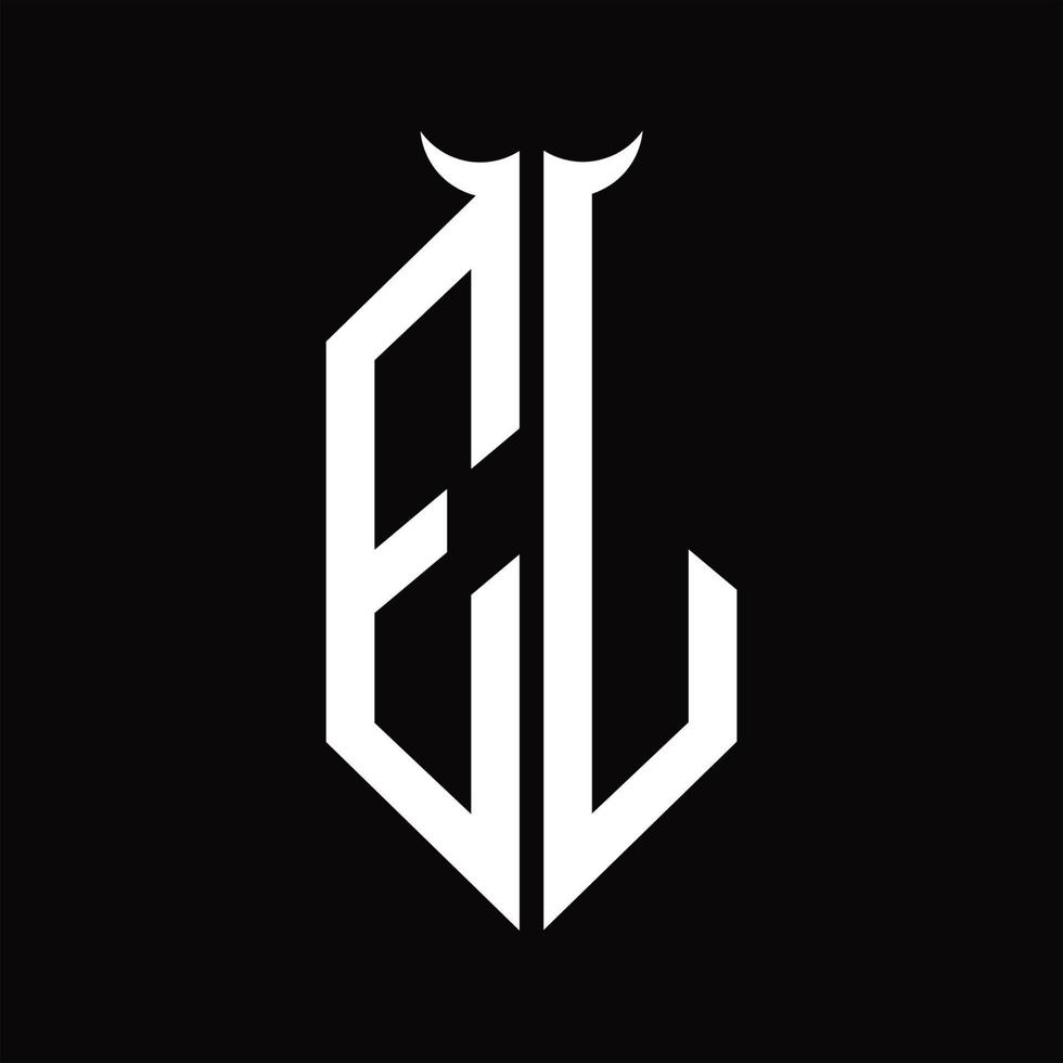 monograma del logotipo ej con forma de cuerno plantilla de diseño en blanco y negro aislado vector