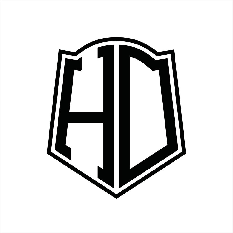 monograma de logotipo hd con plantilla de diseño de esquema de forma de escudo vector