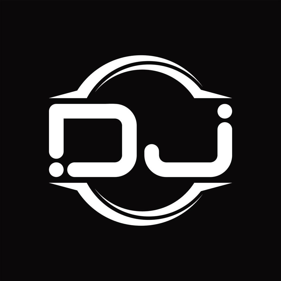 monograma del logotipo de dj con plantilla de diseño de forma de corte redondeado circular vector