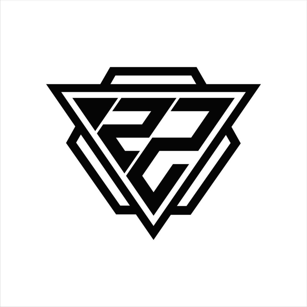 monograma del logotipo zz con plantilla de triángulo y hexágono vector