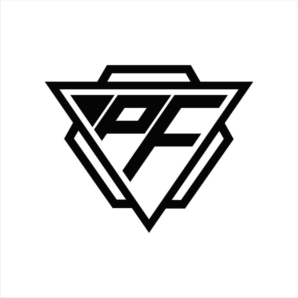 monograma del logotipo pf con plantilla de triángulo y hexágono vector