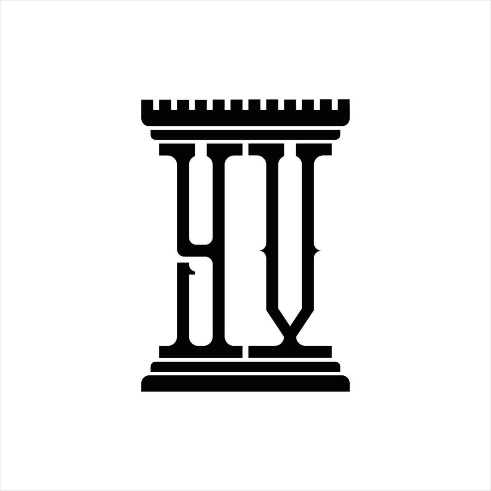 monograma del logotipo yv con plantilla de diseño de forma de pilar vector