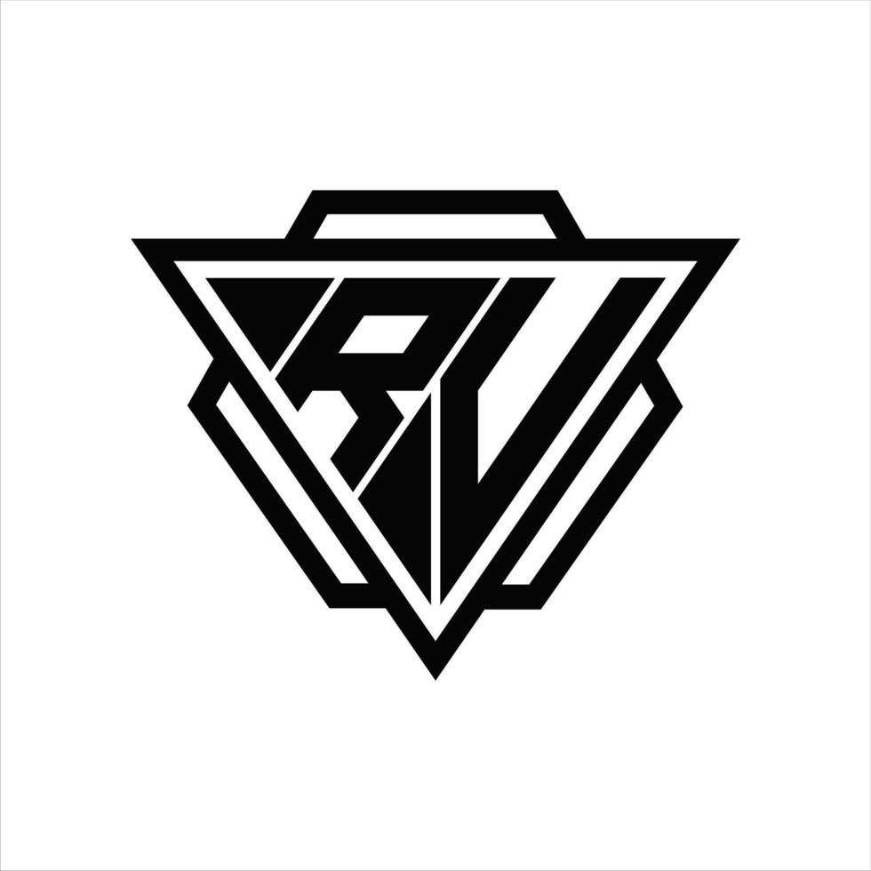 monograma del logotipo de rv con plantilla de triángulo y hexágono vector