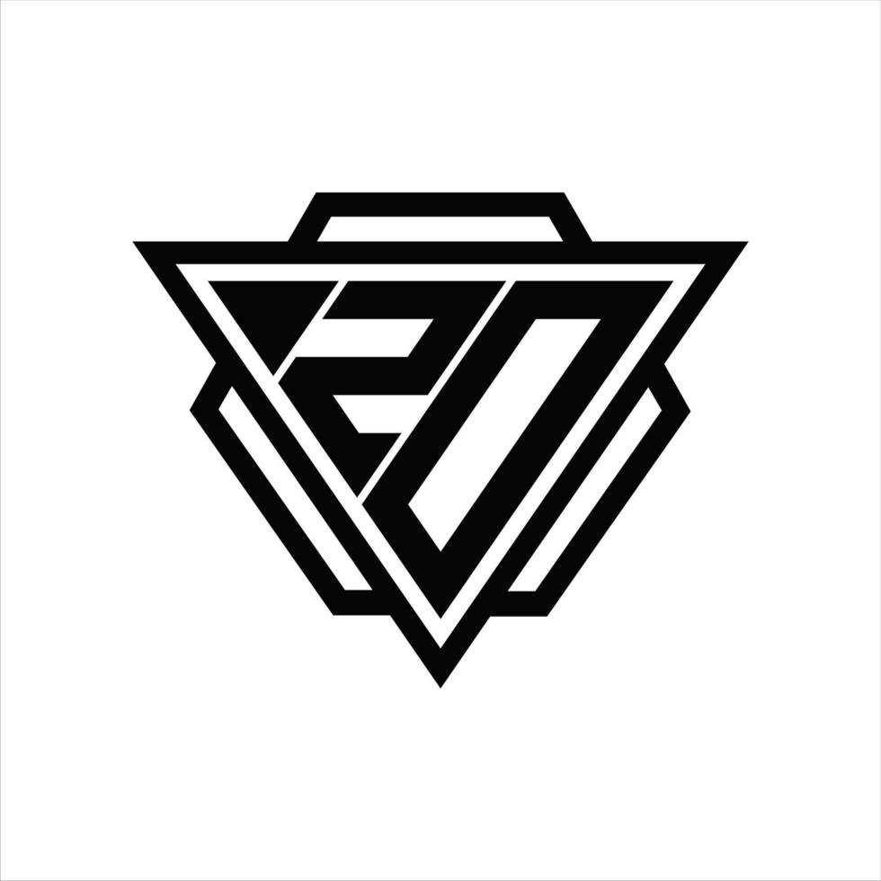monograma del logotipo zo con plantilla de triángulo y hexágono vector
