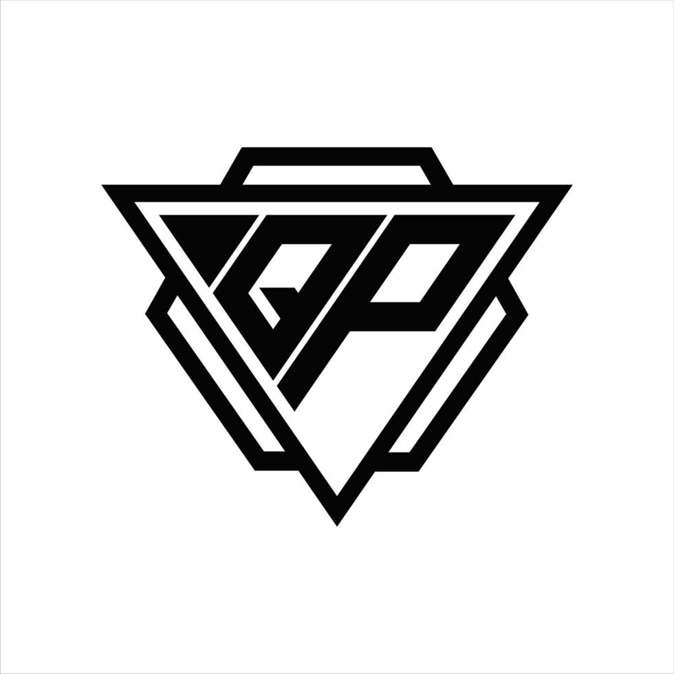 monograma del logotipo qp con plantilla de triángulo y hexágono vector