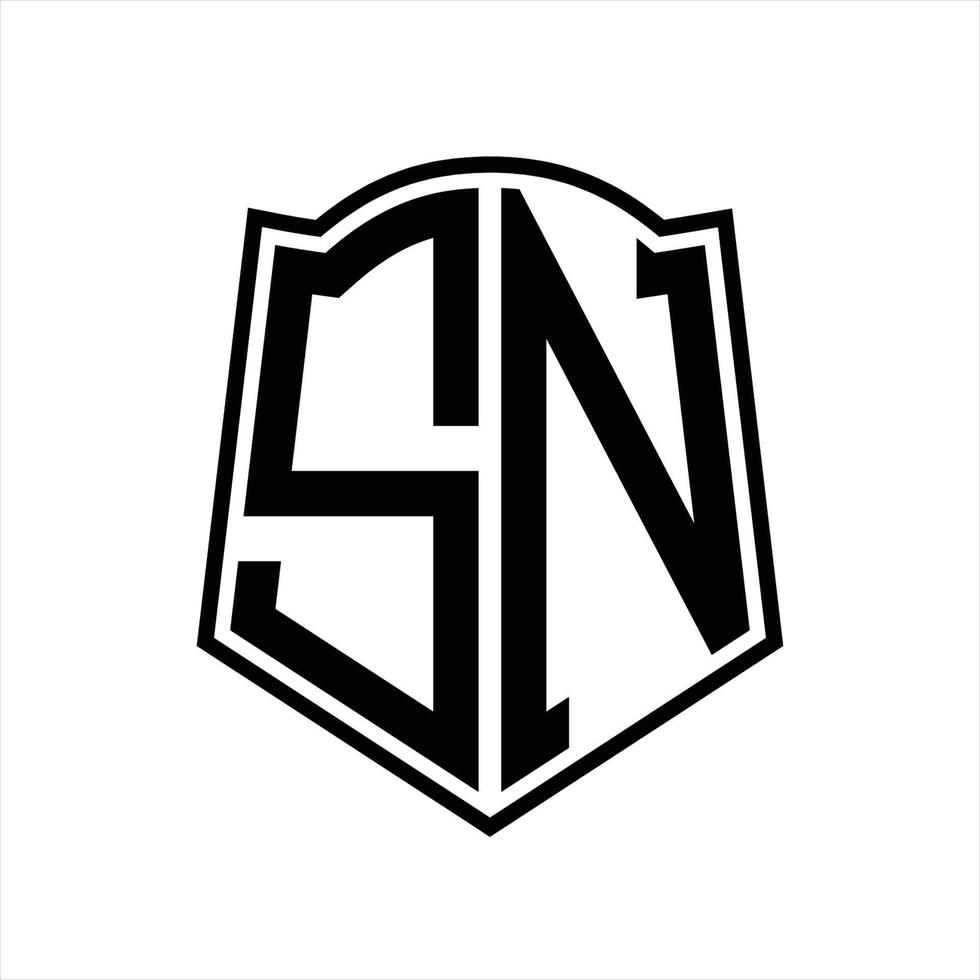 monograma del logotipo sn con plantilla de diseño de esquema de forma de escudo vector