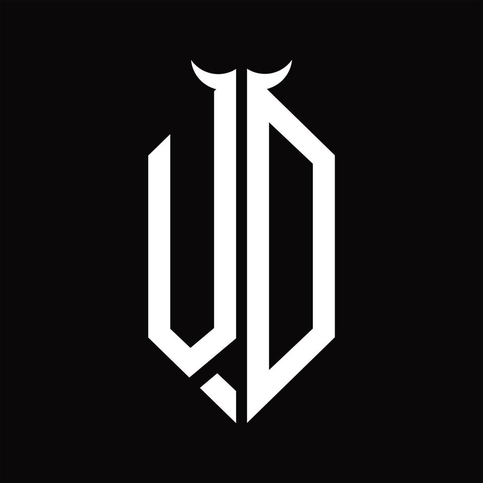 Monograma del logotipo vd con plantilla de diseño en blanco y negro aislada en forma de cuerno vector