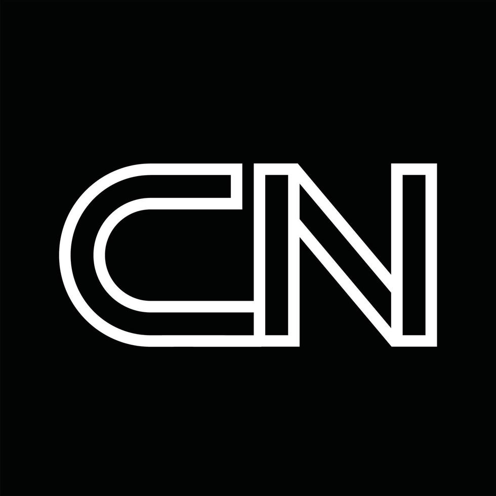 monograma del logotipo cn con espacio negativo de estilo de línea vector