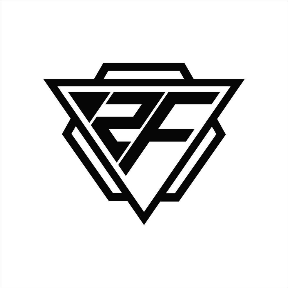 monograma del logotipo zf con plantilla de triángulo y hexágono vector