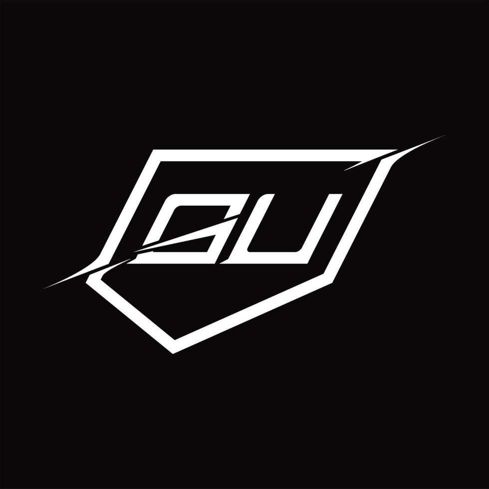 GU Logo monogram letter with shield and slice style design vector