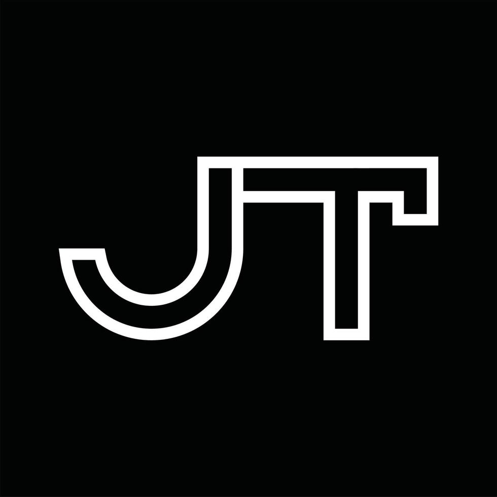 monograma del logotipo jt con espacio negativo de estilo de línea vector