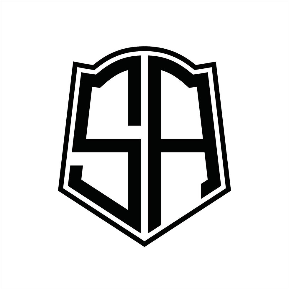 monograma de logotipo sa con plantilla de diseño de esquema de forma de escudo vector