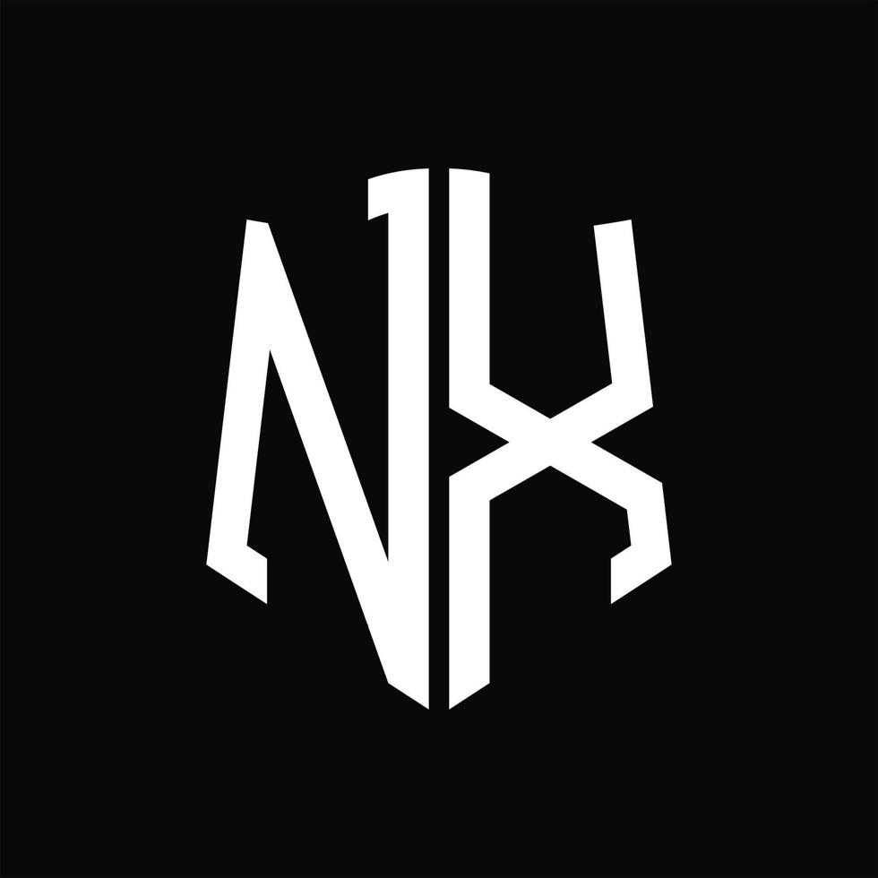 NX Logo monogram with shield shape ribbon design template vector