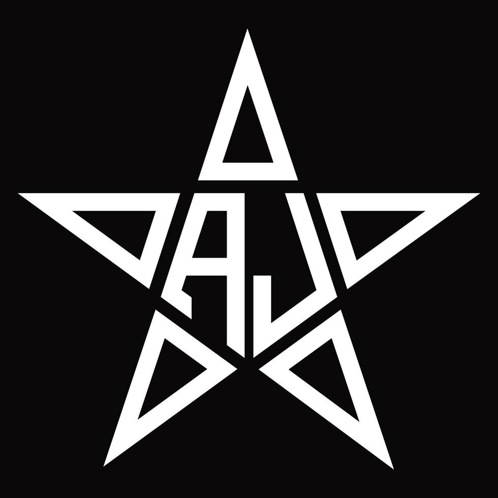 monograma del logotipo aj con plantilla de diseño en forma de estrella vector