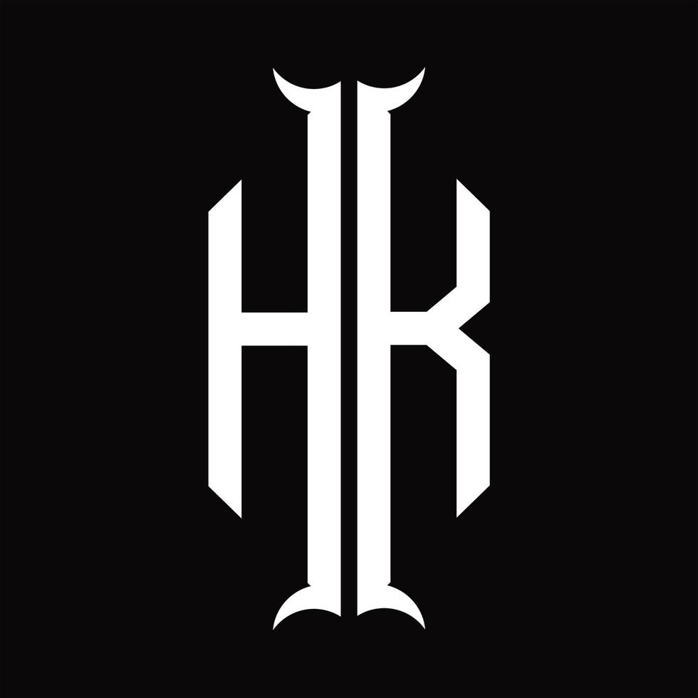 monograma del logotipo hk con plantilla de diseño de forma de cuerno vector