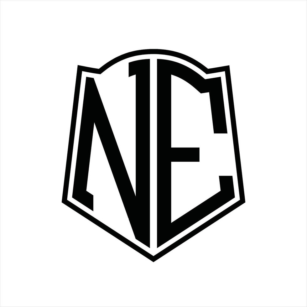 NE Logo monogram with shield shape outline design template vector