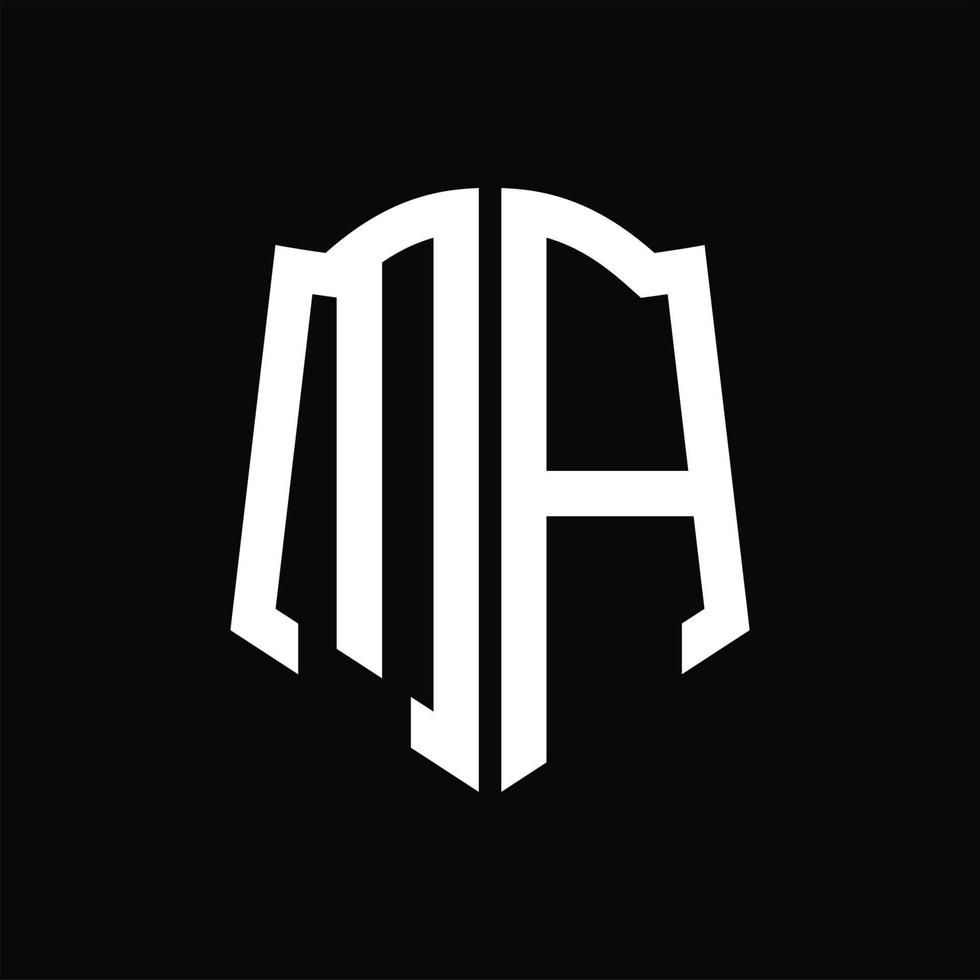 MA Logo monogram with shield shape ribbon design template vector