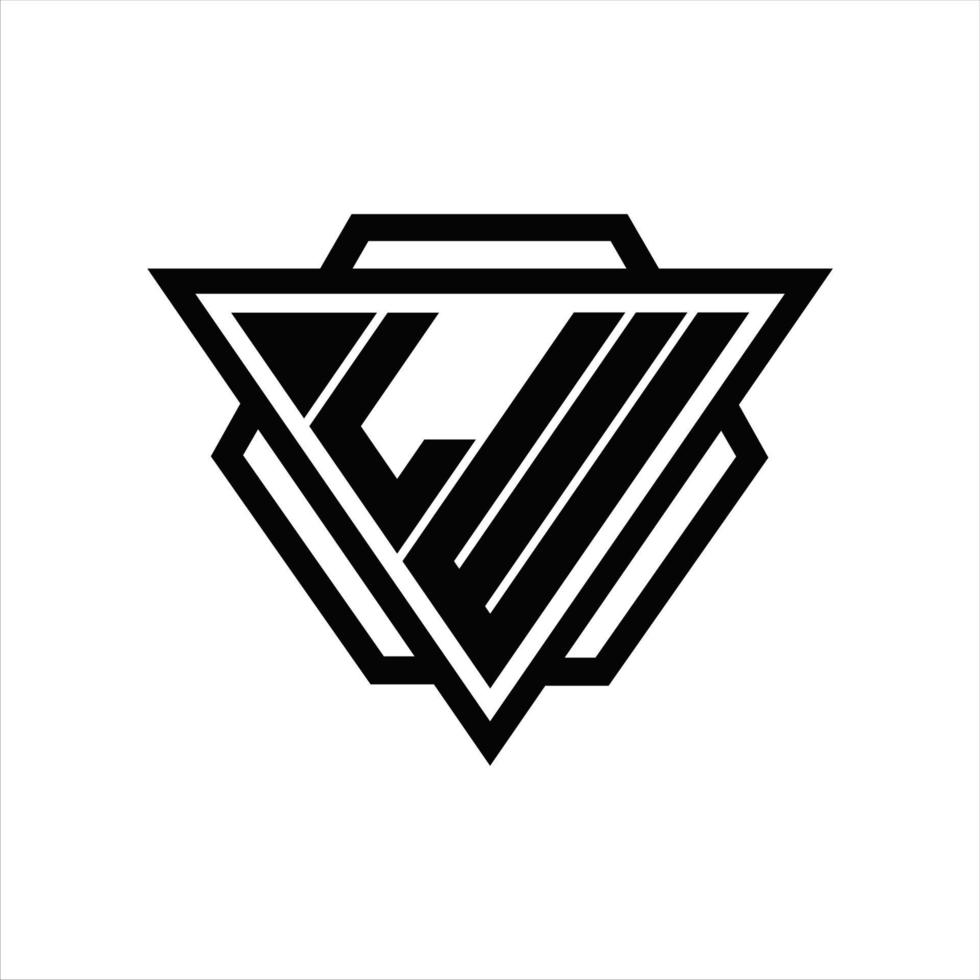 Monograma de logotipo lw con plantilla de triángulo y hexágono vector
