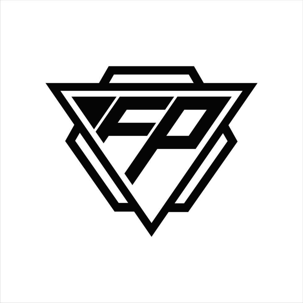 monograma del logotipo fp con plantilla de triángulo y hexágono vector