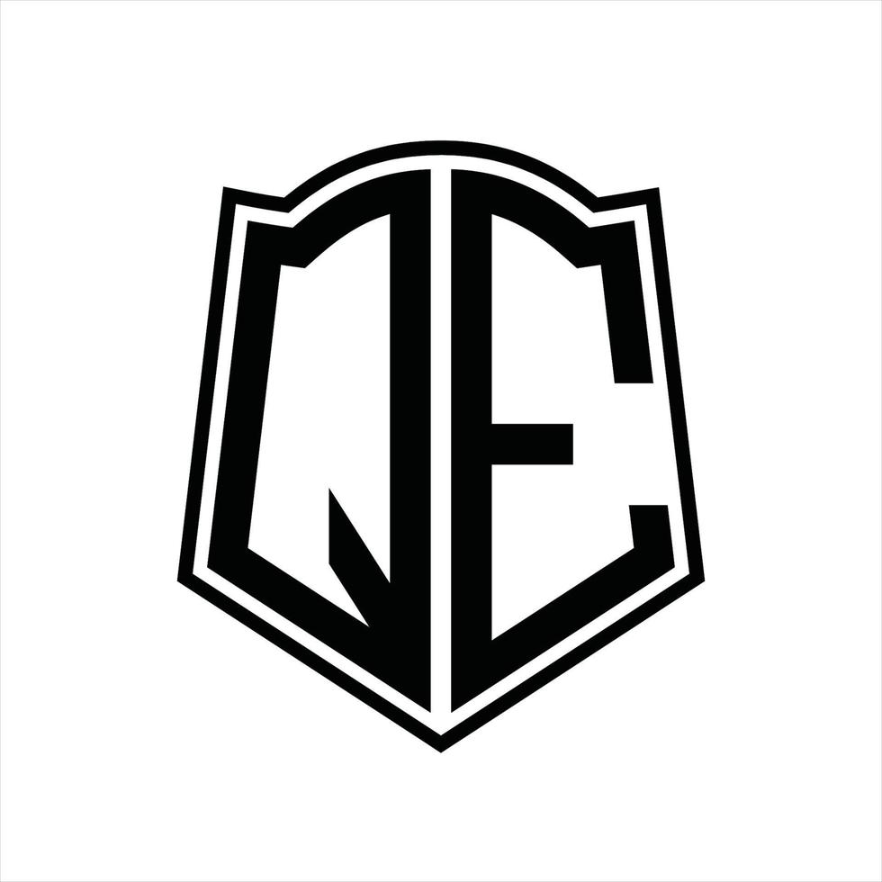 monograma de logotipo qe con plantilla de diseño de esquema de forma de escudo vector