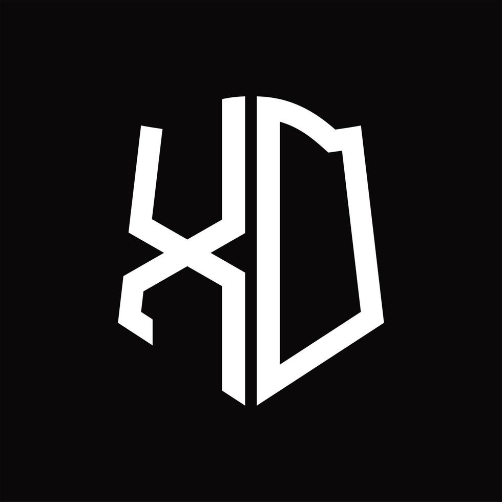 monograma del logotipo xd con plantilla de diseño de cinta en forma de escudo vector