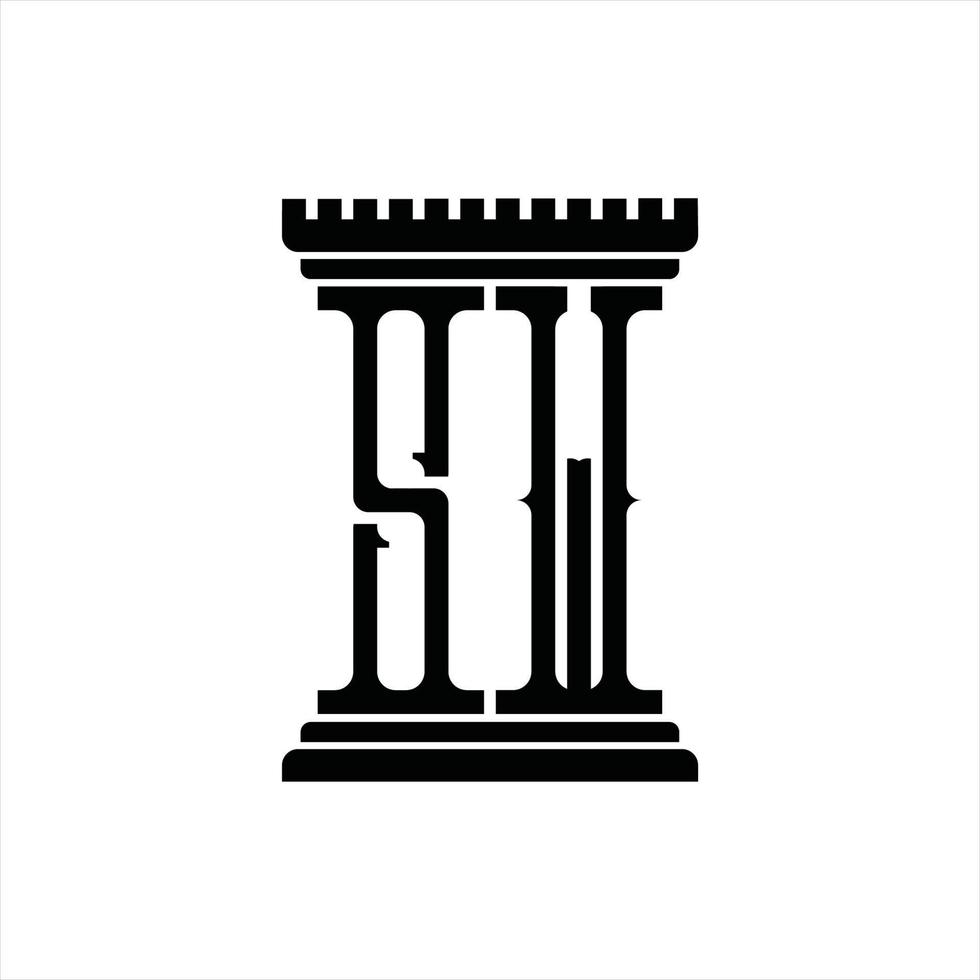 SW Logo monogram with pillar shape design template vector