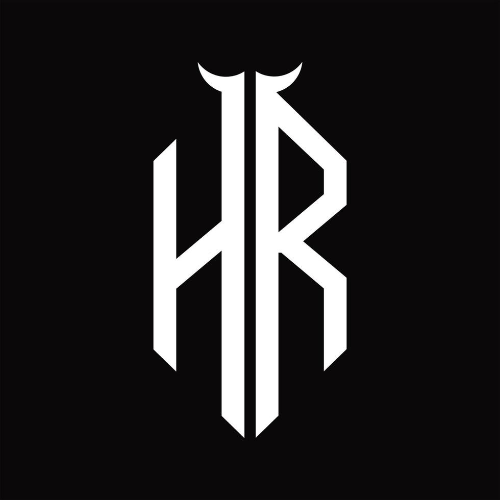 monograma del logotipo hr con plantilla de diseño en blanco y negro aislada en forma de cuerno vector