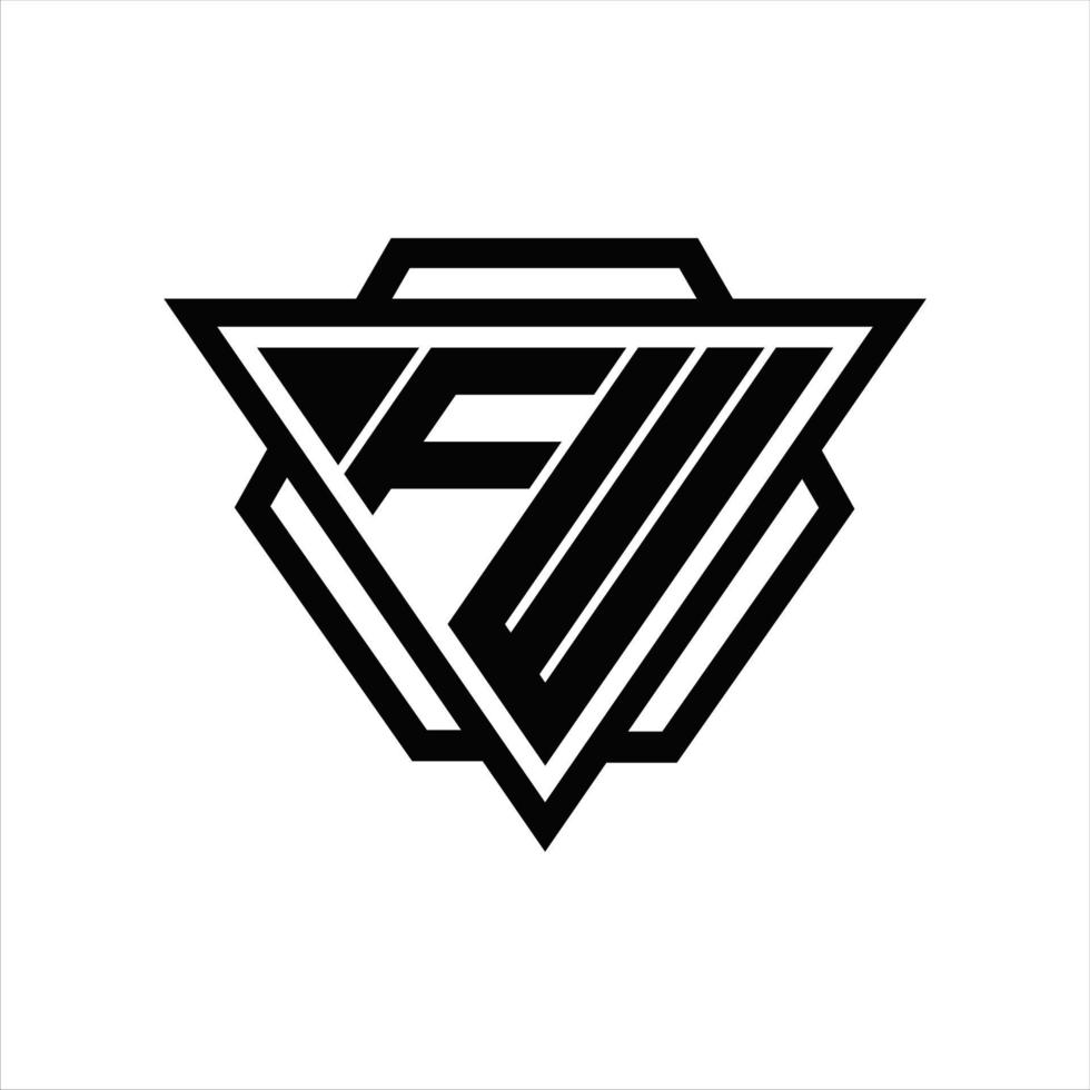 monograma del logotipo fw con plantilla de triángulo y hexágono vector