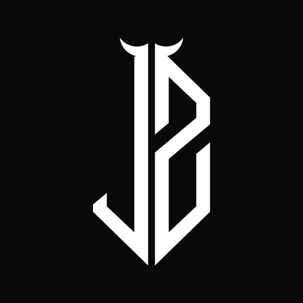 Monograma del logotipo jz con plantilla de diseño en blanco y negro aislada en forma de cuerno vector