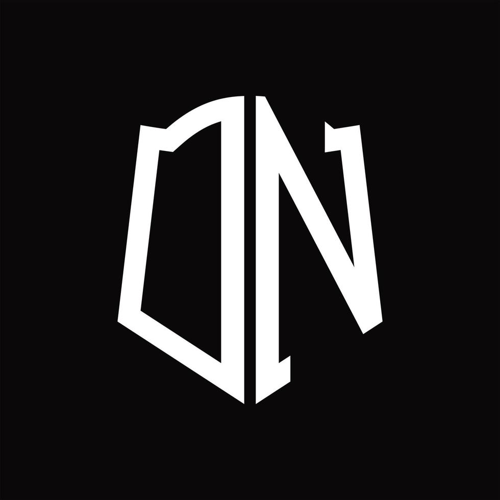 DN Logo monogram with shield shape ribbon design template vector