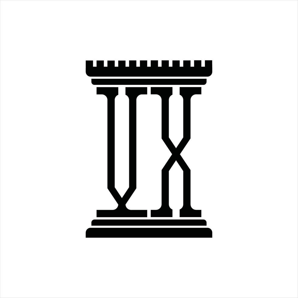 monograma del logotipo vx con plantilla de diseño de forma de pilar vector