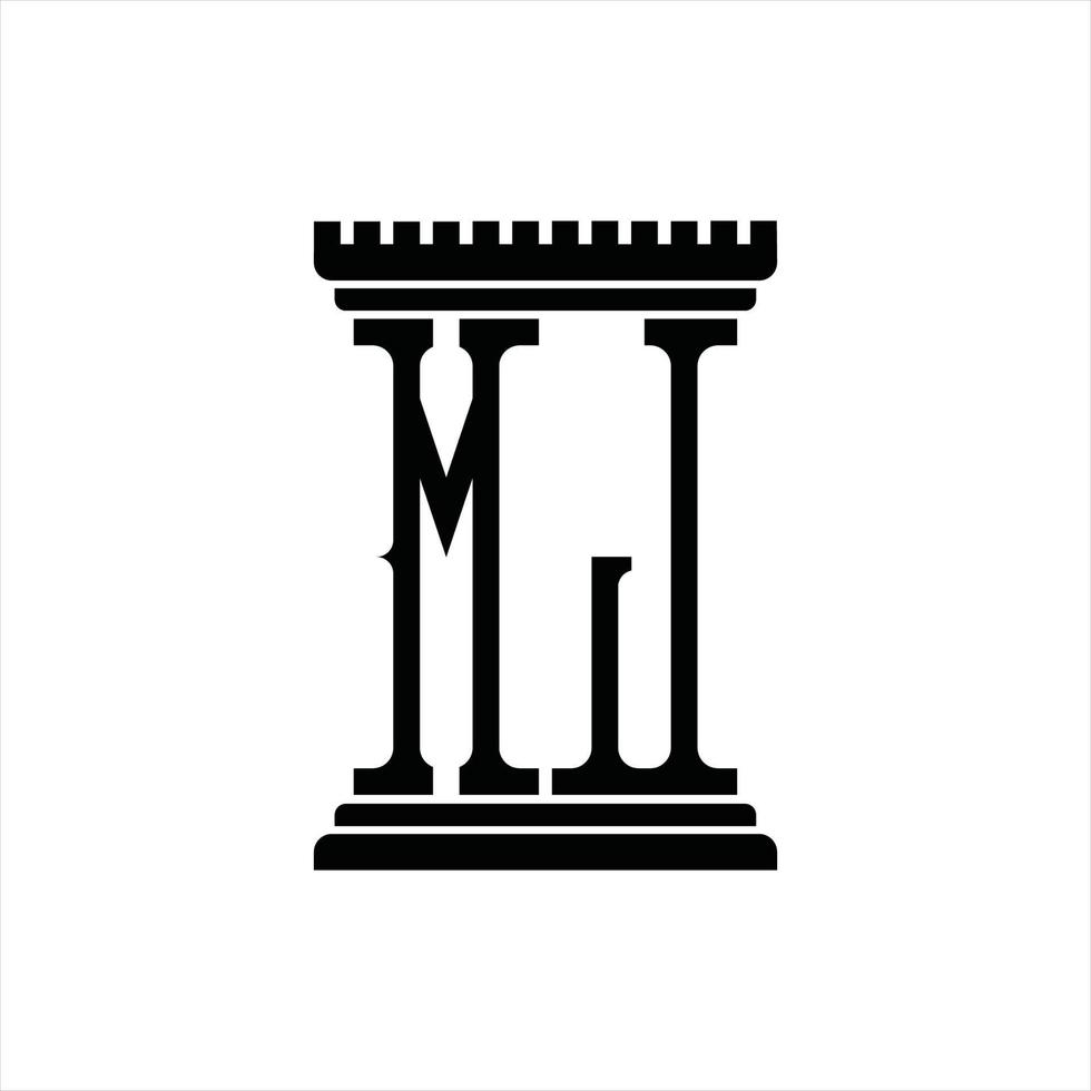 MJ Logo monogram with pillar shape design template vector